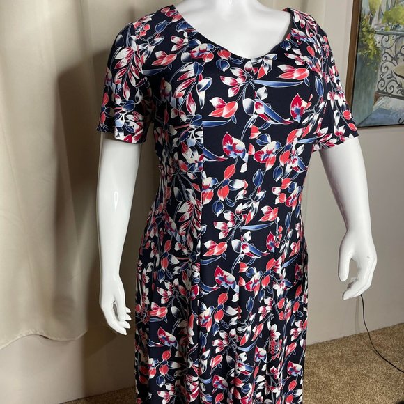 Roz & Ali Navy and Coral Dress Size 24 - Picture 1 of 2